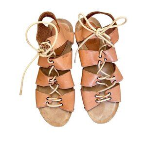 Coolway Gante Sandal Wedge Platform Gladiator Lace Up Women Size 9.5 Tan Leather